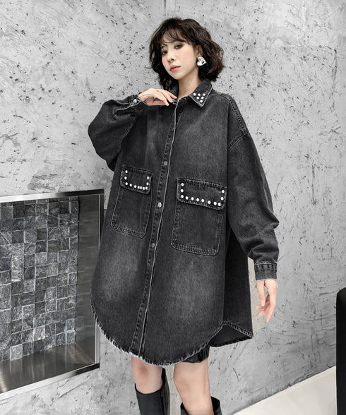 Loose Rivet Denim Blouse